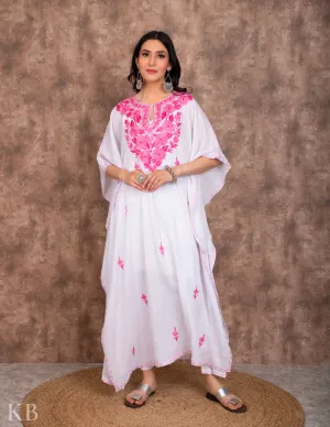 Gulaab Naal White Embroidered Summer Cotton Kaftan