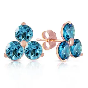 14K Solid Rose Gold Stud Earrings Natural Blue Topaz Jewelry