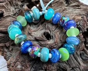 19 Turquoise & Green Mix Lampwork Beads Set SRA