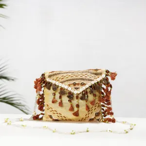 Beige - Kala Raksha Rabari Hand Embroidered Dupion Silk Sling Bag