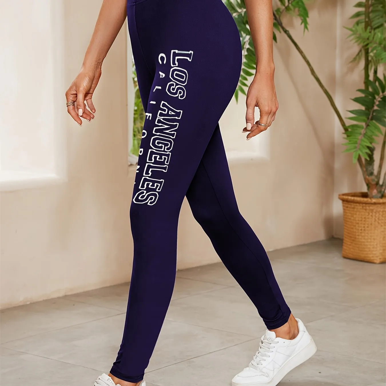 Chic LA Letter Print Skinny Leggings for Womens Urban Style