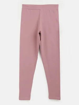 Girls Pink Solid Basic Leggings