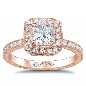 Halo Engagement Ring with Pink Diamonds