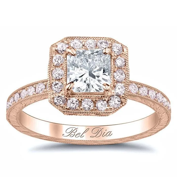 Halo Engagement Ring with Pink Diamonds