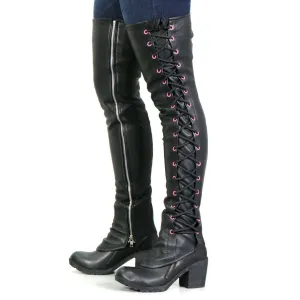 Hot Leathers LCU1005 Ladies Black Lambskin Leather Leggings with Pink