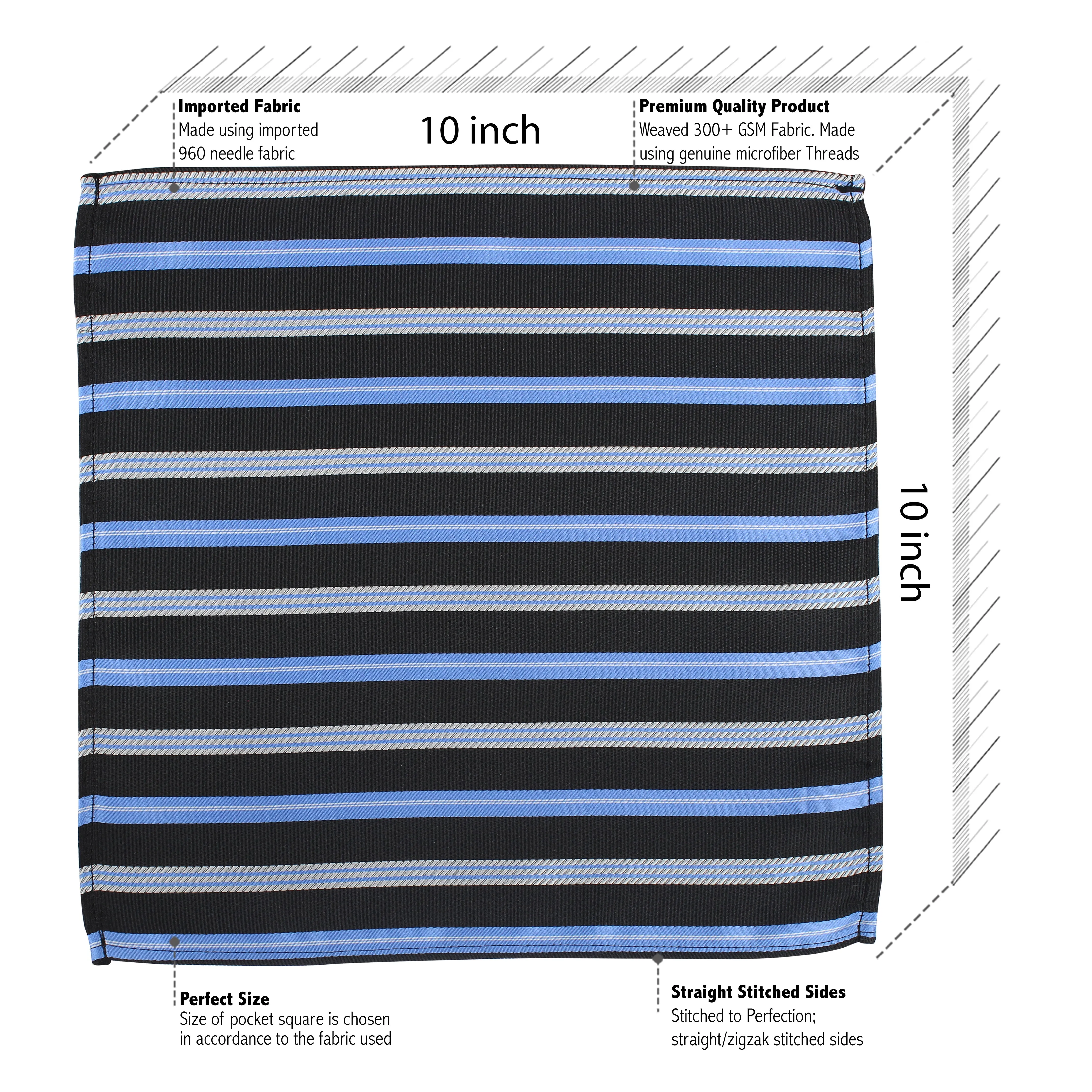 Kovove Elegant Black Striped Pocket Square For Men