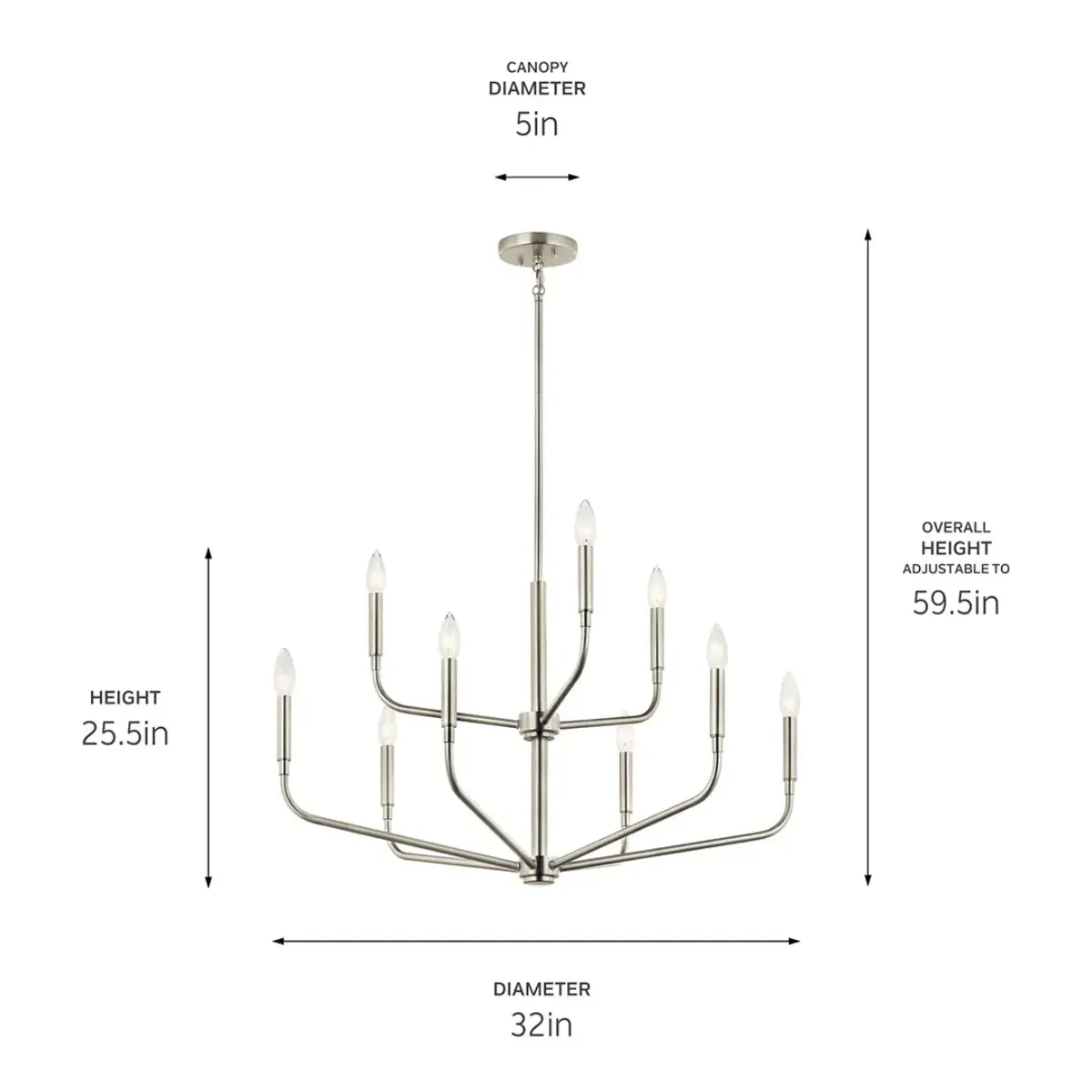 Madden 32" 9-Light Chandelier, Brushed Nickel Finish