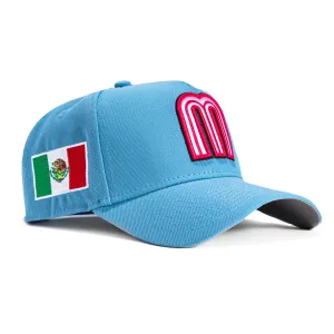 New Era 9Forty A-Frame Mexico World Baseball Classic Snapback Hat - Light Blue, Magenta