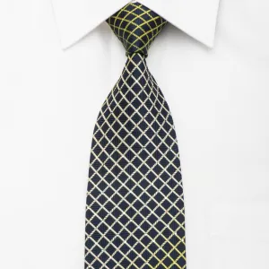 Nina Ricci Men's Silk Necktie Green Trellis On Navy Blue Sparkling With Crystal Rhinestones