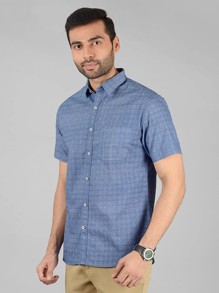 Pigeon Blue Printed Slim Fit Casual Shirt | Greenfibre