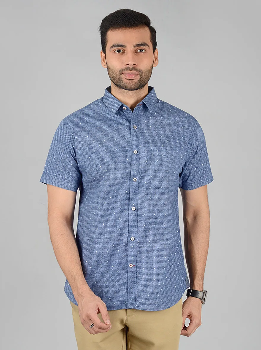 Pigeon Blue Printed Slim Fit Casual Shirt | Greenfibre