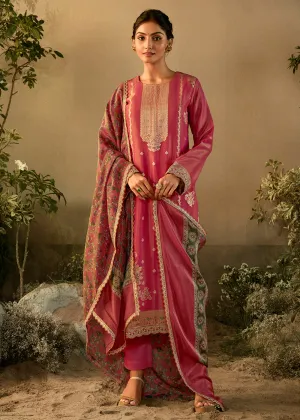 Pink Pure Zari Banarasi Tissue Festive Wear Salwar Suit