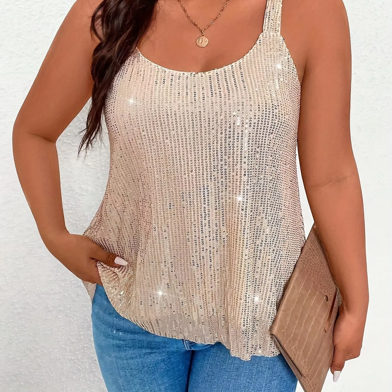 Sequin Decor Cami Top Plus Size Summer Sleeveless Chic