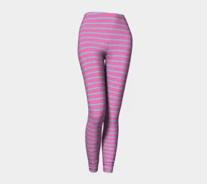 Striped Adult Leggings - Light Blue on Pink