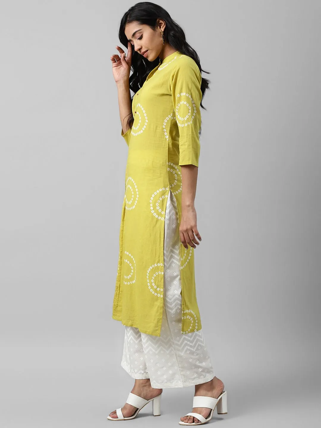 Women Lime Green Printed Kurta