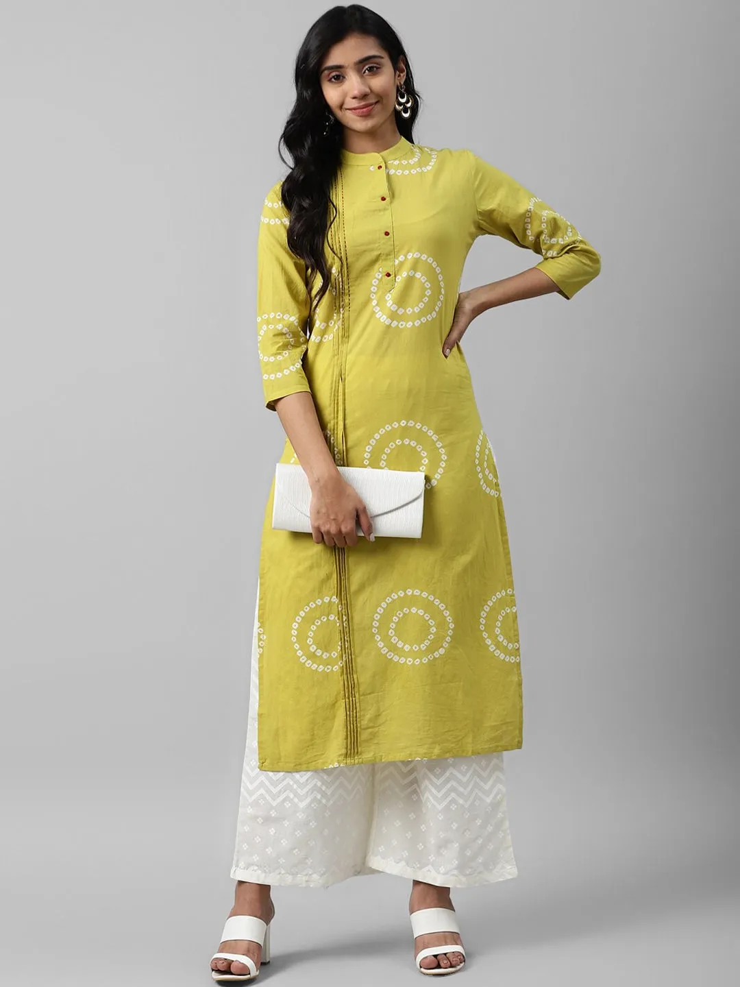 Women Lime Green Printed Kurta