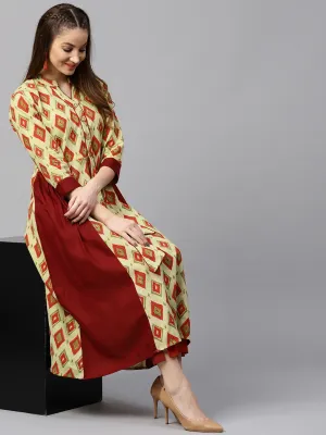 Women Maroon & Green A-Line Kurta