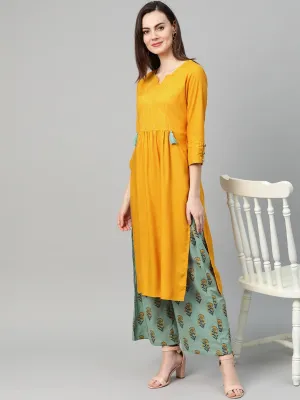 Women Mustard Straight Kurta Set